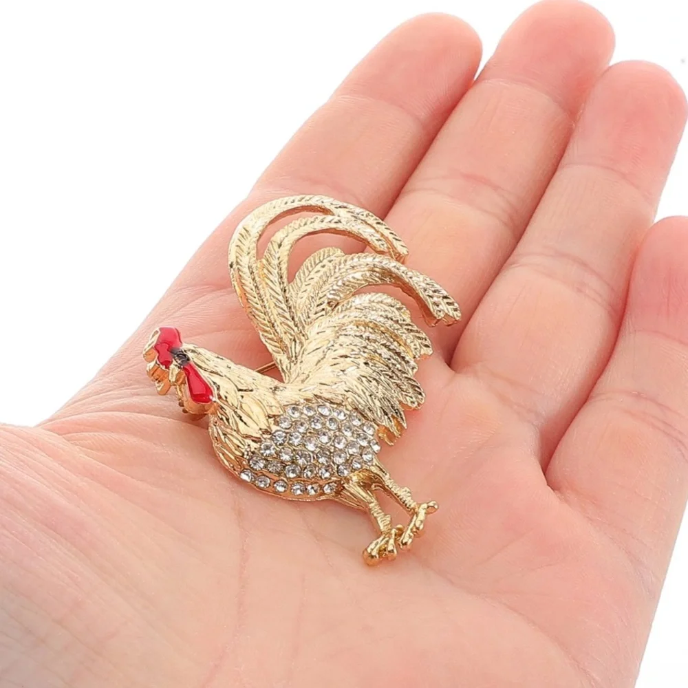 Gold Rooster Brooch Rhinestone Farmhouse Chic Pin NWT